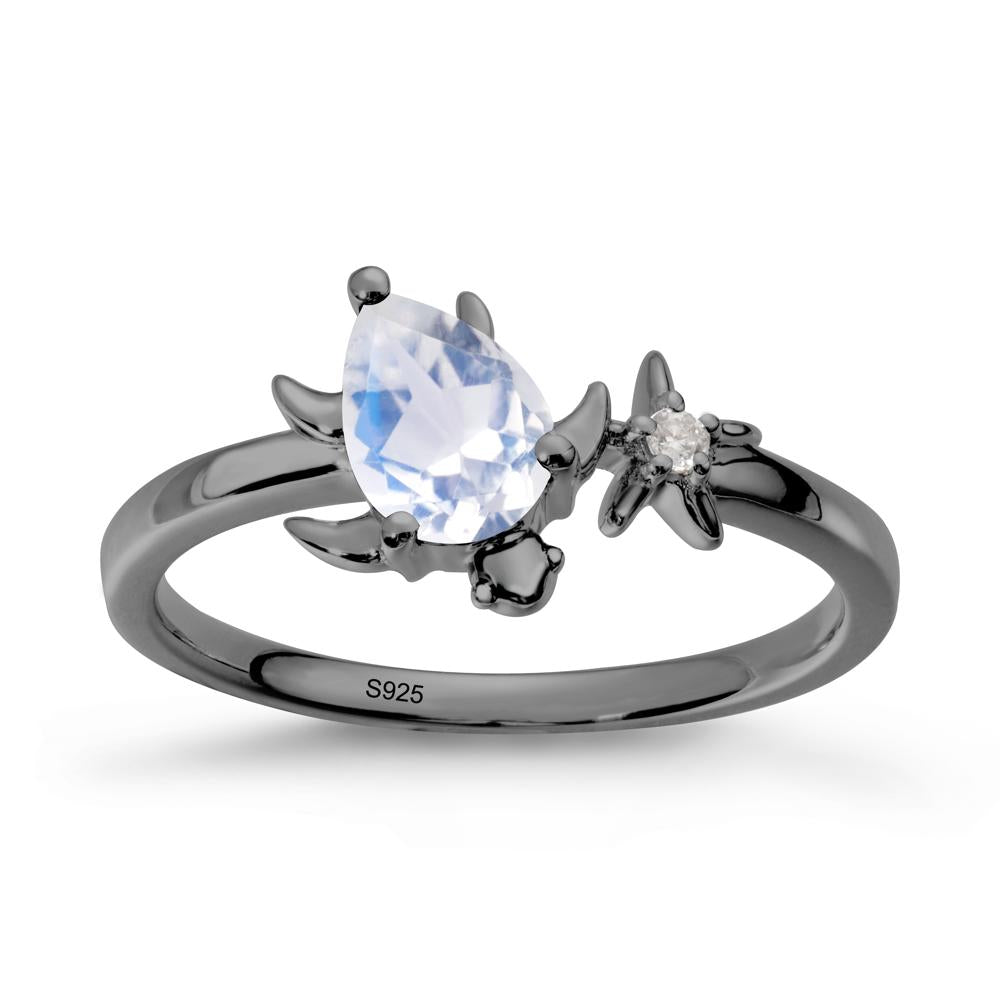 Turtle and Starfish Moonstone Ring - LUO Jewelry #metal_black finish sterling silver