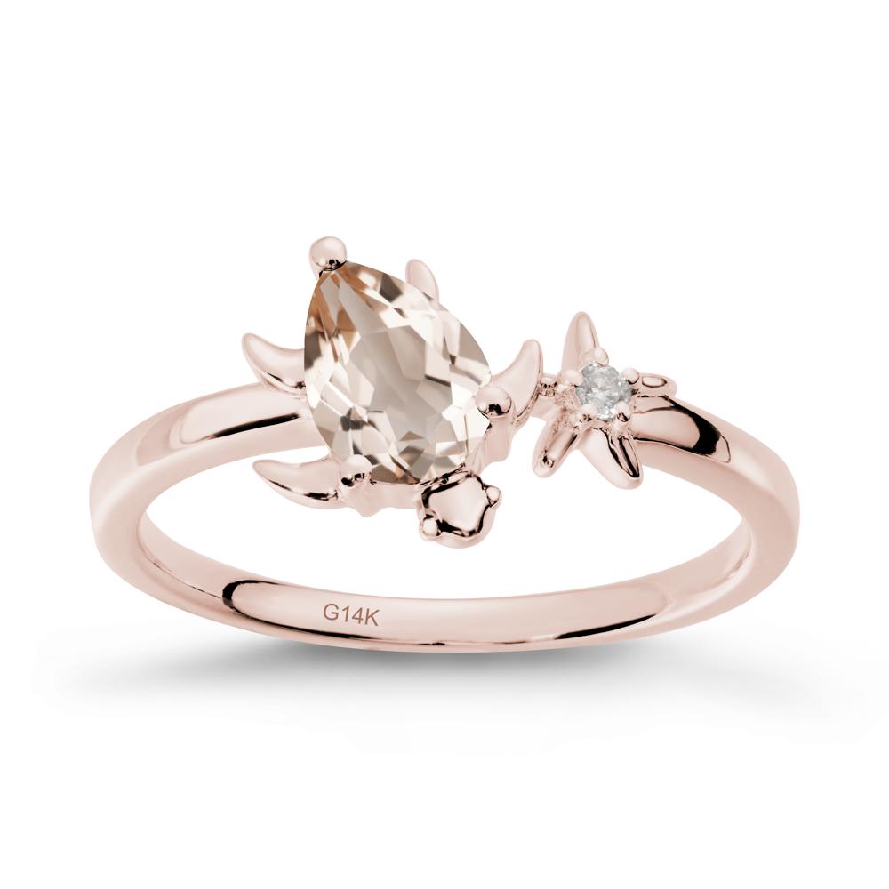 Pear Morganite Turtle and Starfish Ring - LUO Jewelry #metal_14k rose gold