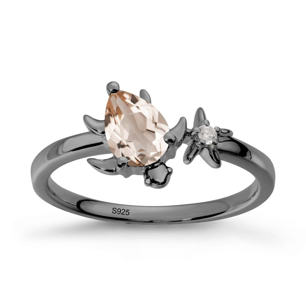 Pear Morganite Turtle and Starfish Ring - LUO Jewelry #metal_black finish sterling silver