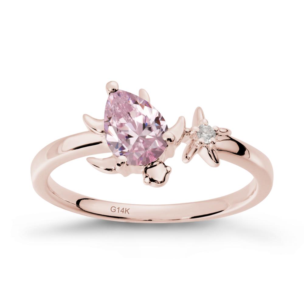 Pear Pink Cubic Zirconia Turtle and Starfish Ring - LUO Jewelry #metal_14k rose gold