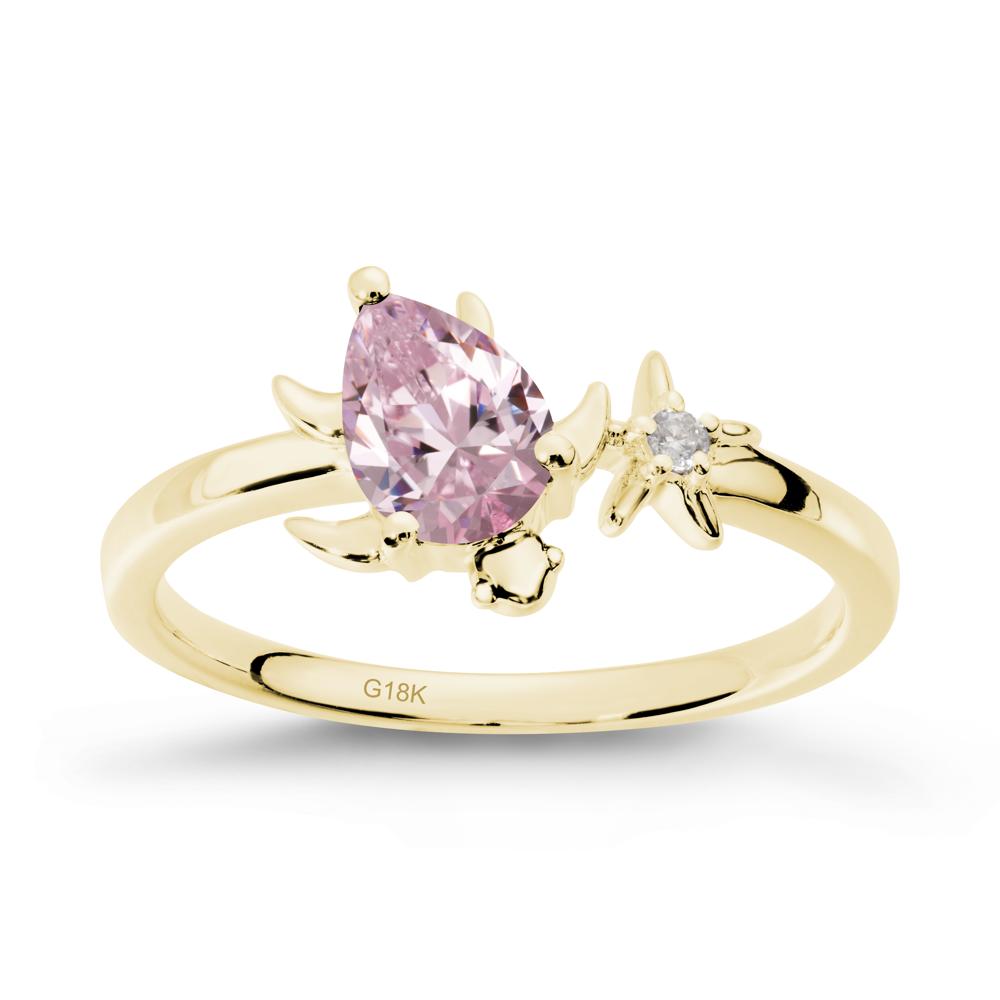 Pear Pink Cubic Zirconia Turtle and Starfish Ring - LUO Jewelry #metal_18k yellow gold