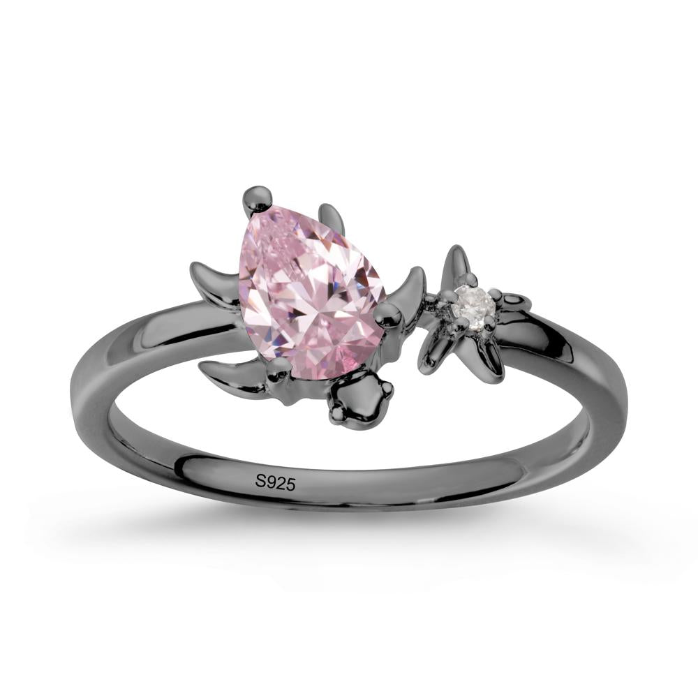 Pear Pink Cubic Zirconia Turtle and Starfish Ring - LUO Jewelry #metal_black finish sterling silver