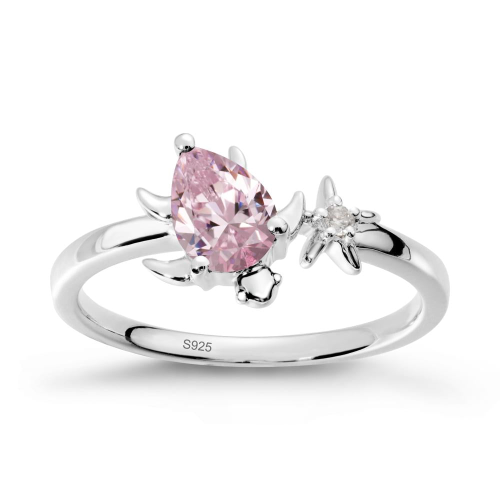 Pear Pink Cubic Zirconia Turtle and Starfish Ring - LUO Jewelry #metal_sterling silver