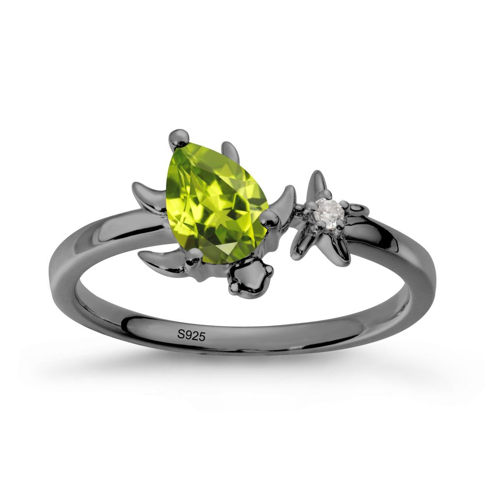 Turtle and Starfish Peridot Ring - LUO Jewelry #metal_black finish sterling silver