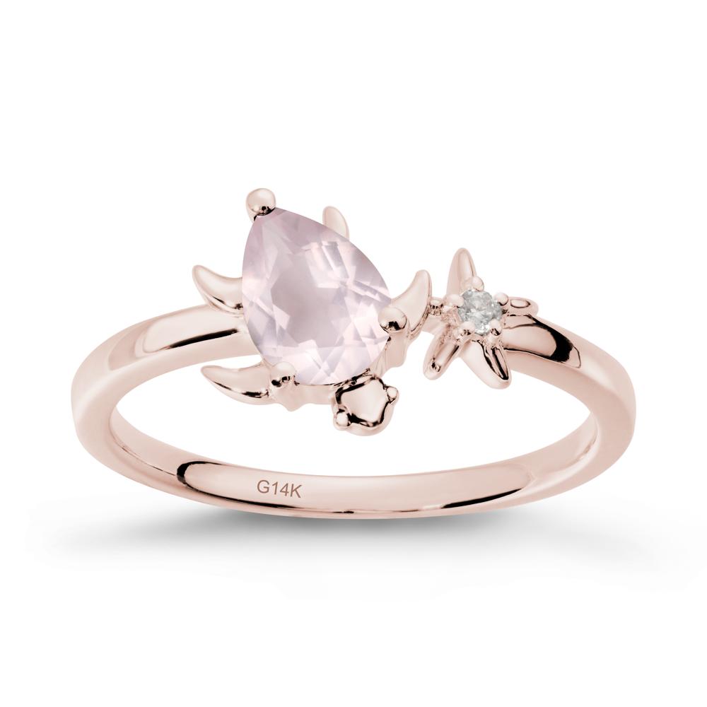 Pear Rose Quartz Turtle and Starfish Ring - LUO Jewelry #metal_14k rose gold