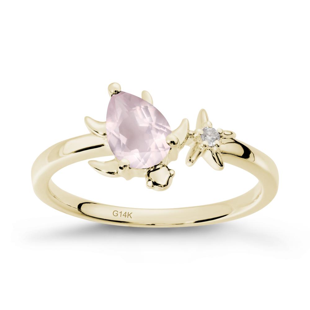 Pear Rose Quartz Turtle and Starfish Ring - LUO Jewelry #metal_14k yellow gold