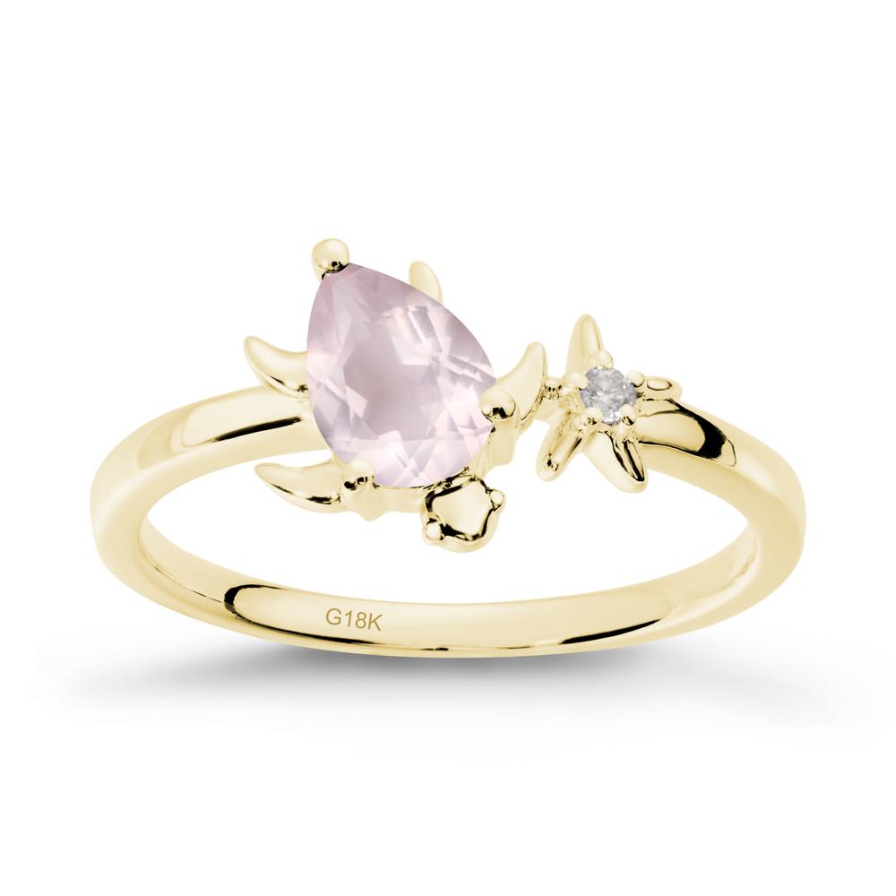 Pear Rose Quartz Turtle and Starfish Ring - LUO Jewelry #metal_18k yellow gold