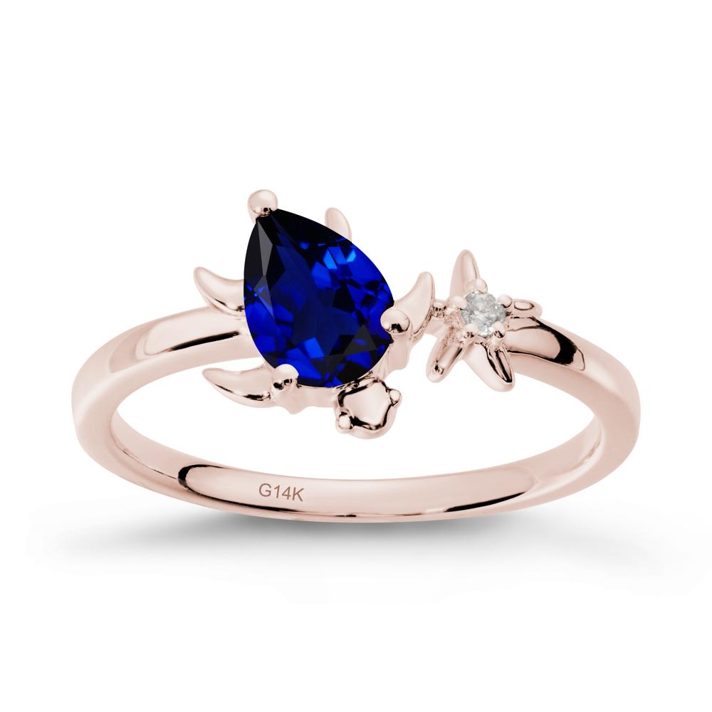 Pear Sapphire Turtle and Starfish Ring - LUO Jewelry #metal_14k rose gold