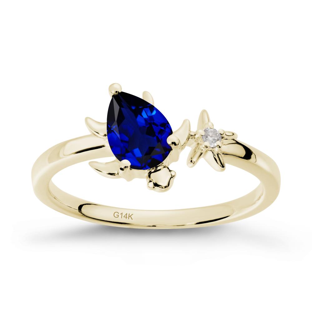 Pear Sapphire Turtle and Starfish Ring - LUO Jewelry #metal_14k yellow gold