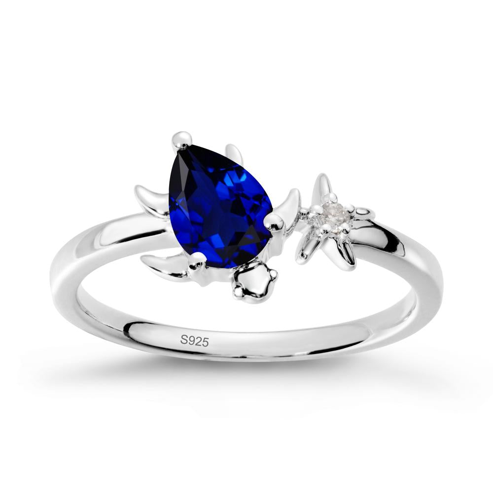 Pear Sapphire Turtle and Starfish Ring - LUO Jewelry #metal_sterling silver