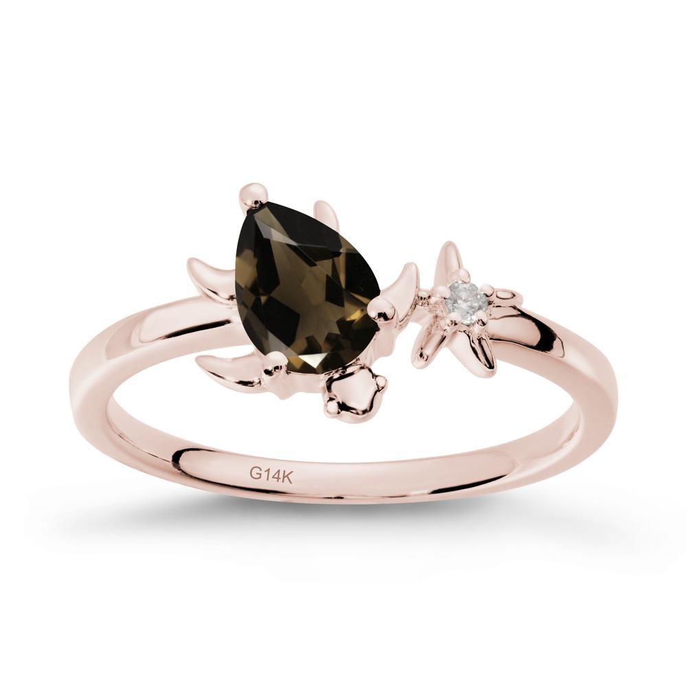 Turtle and Starfish Smoky Quartz Ring - LUO Jewelry #metal_14k rose gold