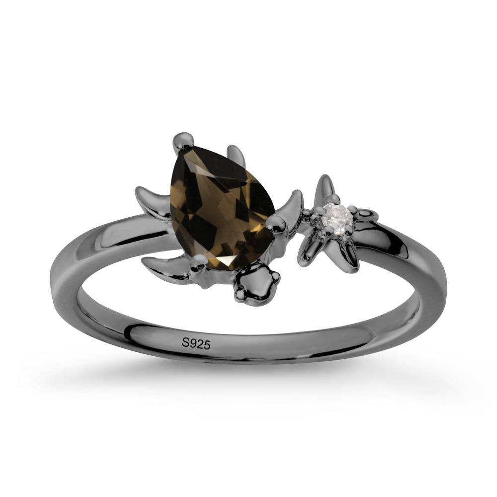 Turtle and Starfish Smoky Quartz Ring - LUO Jewelry #metal_black finish sterling silver