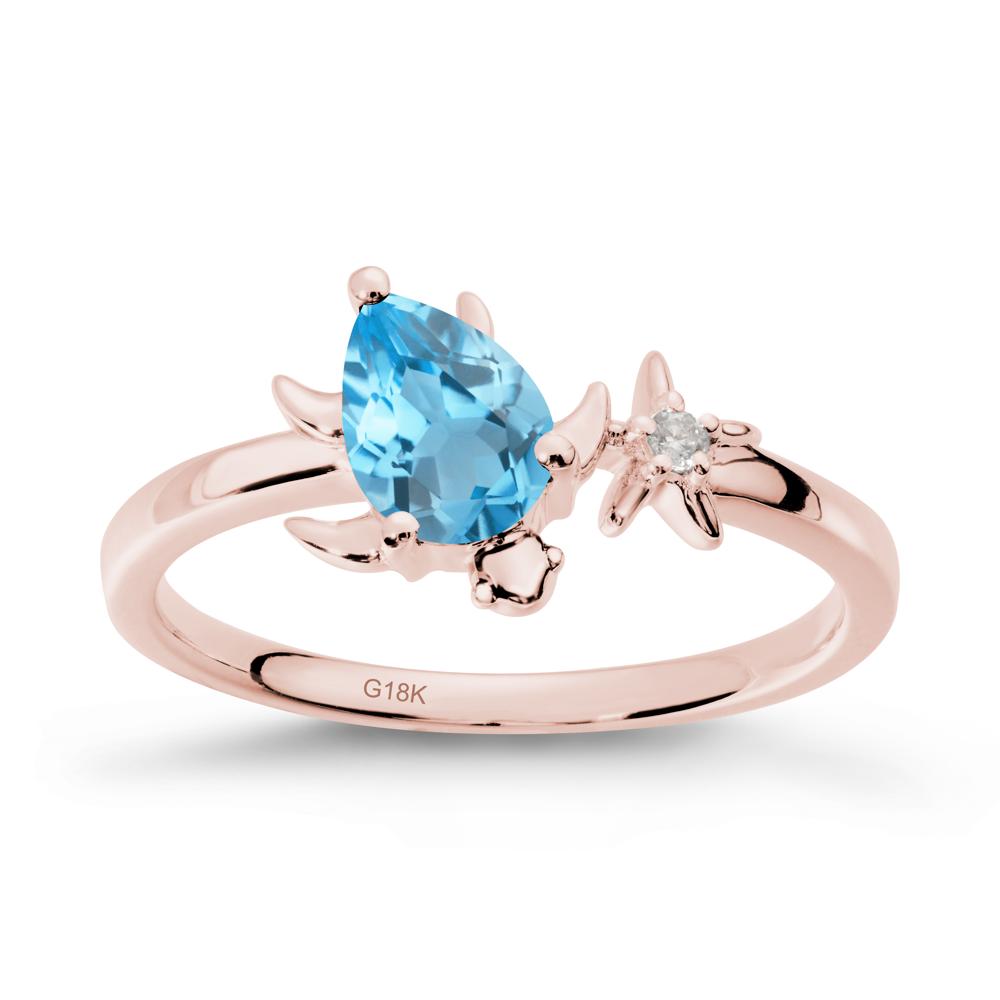 Pear Swiss Blue Topaz Turtle and Starfish Ring - LUO Jewelry #metal_18k rose gold