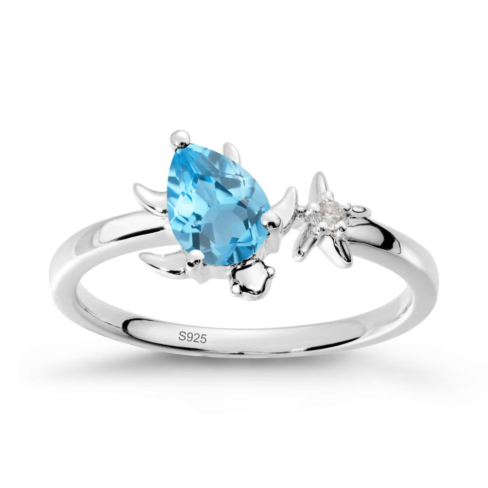 Pear Swiss Blue Topaz Turtle and Starfish Ring - LUO Jewelry #metal_sterling silver