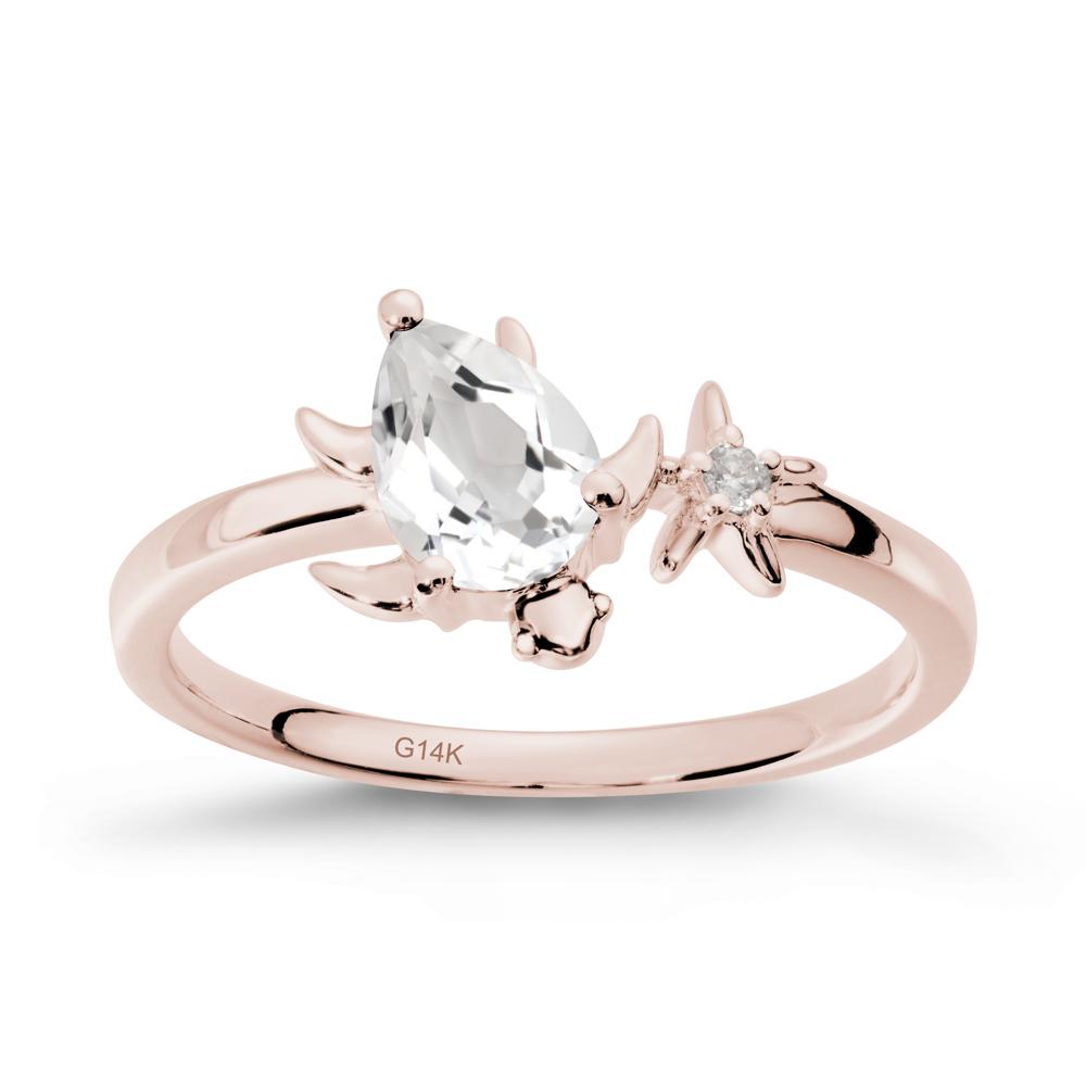 Turtle and Starfish White Topaz Ring - LUO Jewelry #metal_14k rose gold
