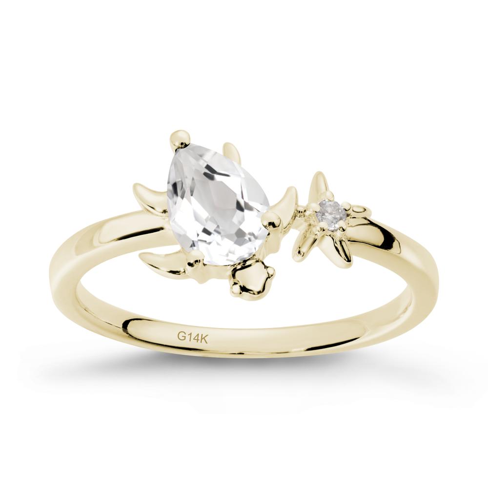 Turtle and Starfish White Topaz Ring - LUO Jewelry #metal_14k yellow gold