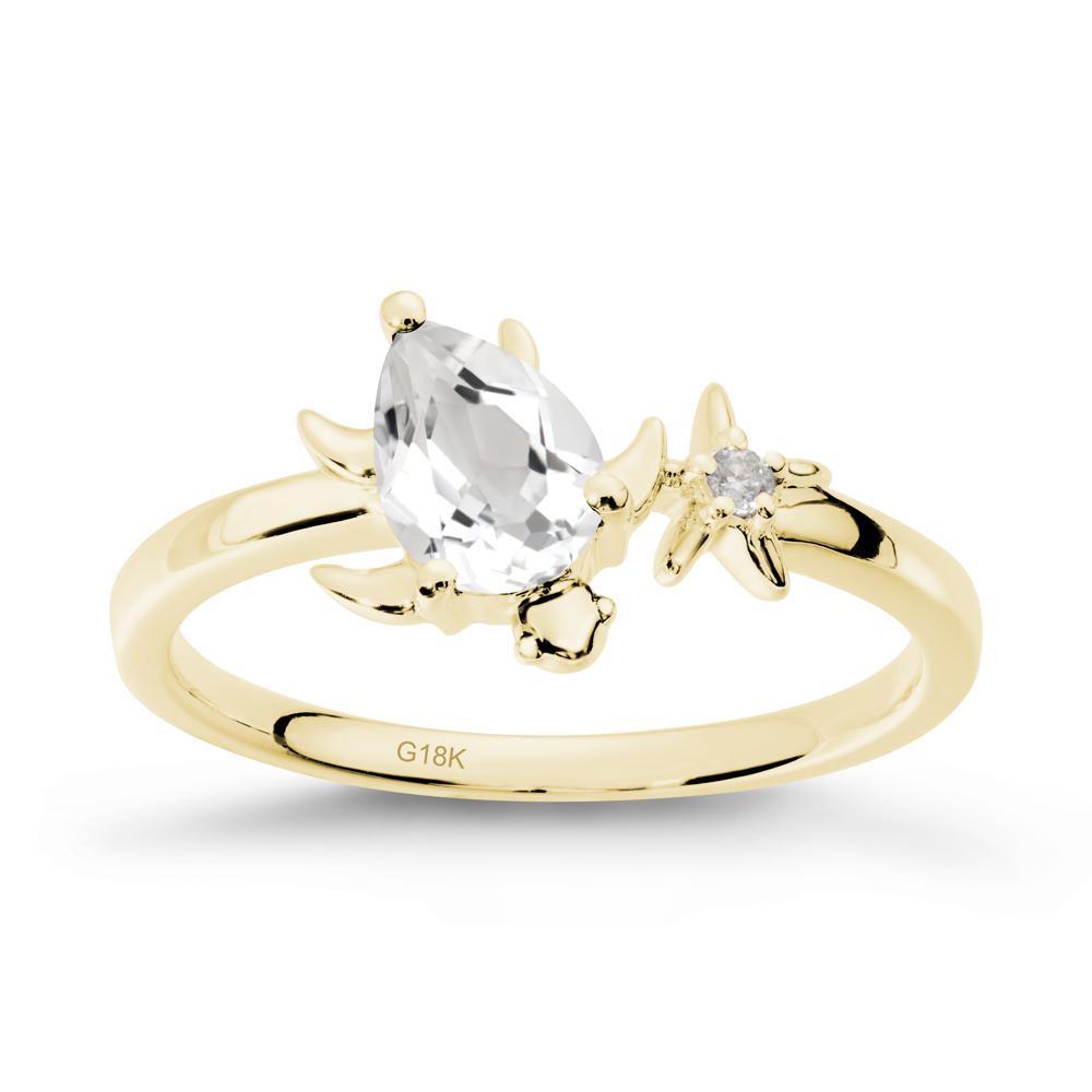 Turtle and Starfish White Topaz Ring - LUO Jewelry #metal_18k yellow gold