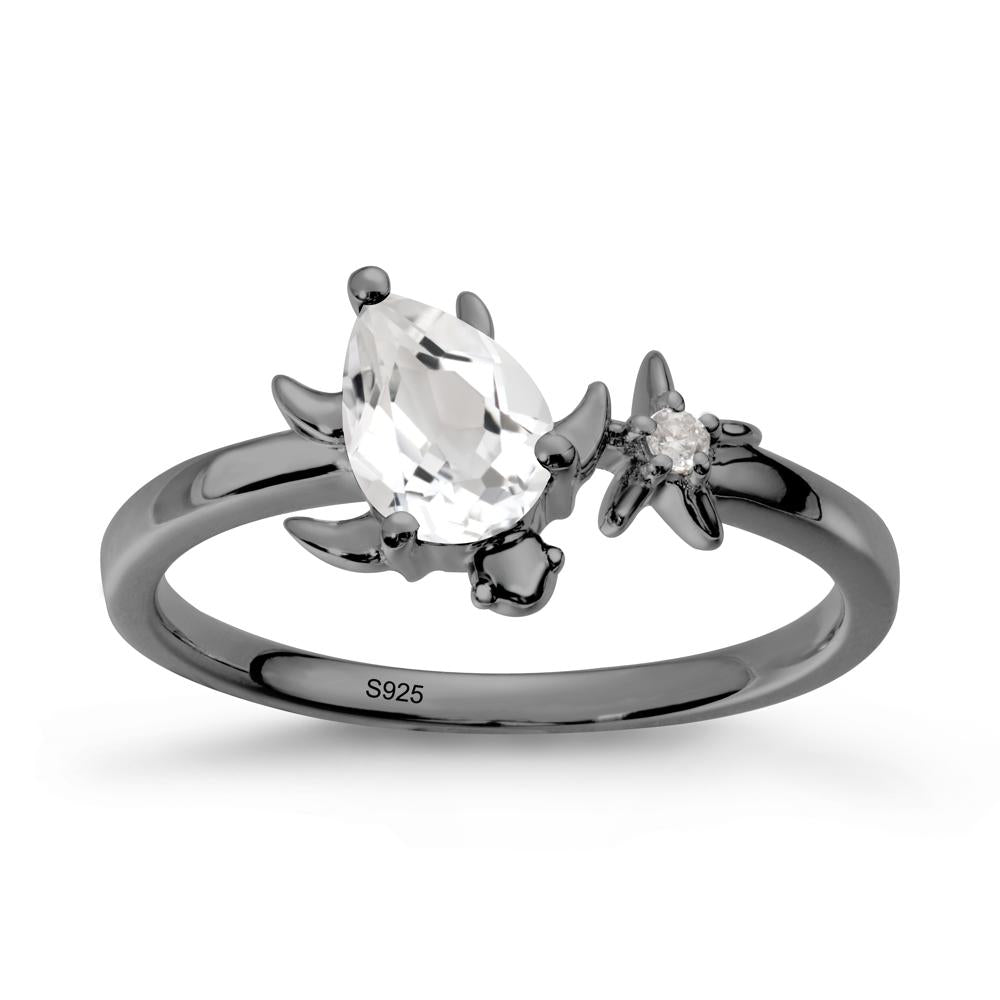 Turtle and Starfish White Topaz Ring - LUO Jewelry #metal_black finish sterling silver
