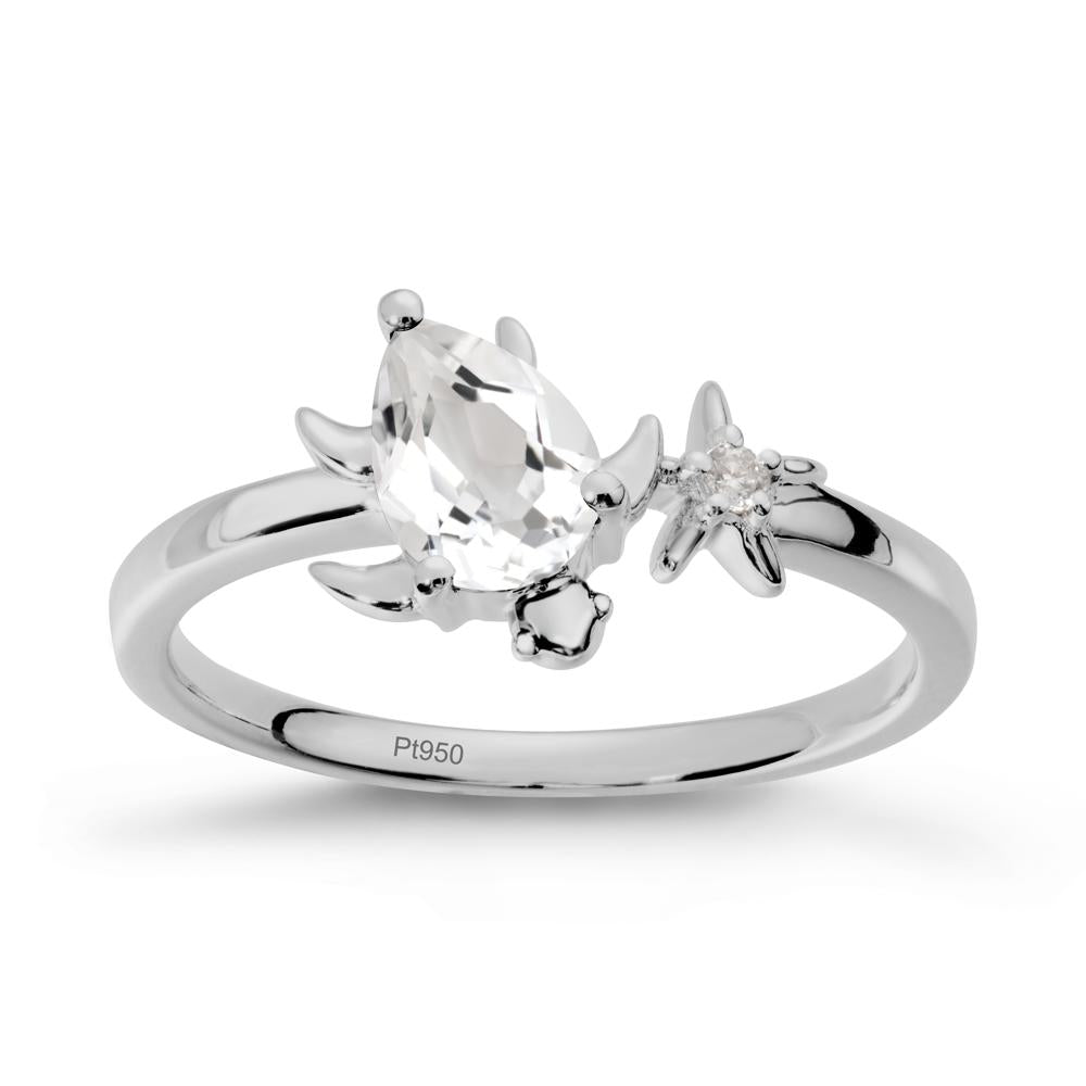 Turtle and Starfish White Topaz Ring - LUO Jewelry #metal_platinum