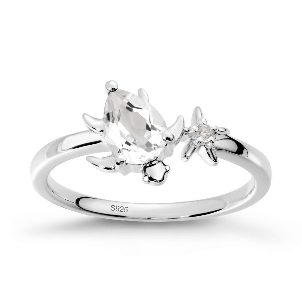 Turtle and Starfish White Topaz Ring - LUO Jewelry #metal_sterling silver