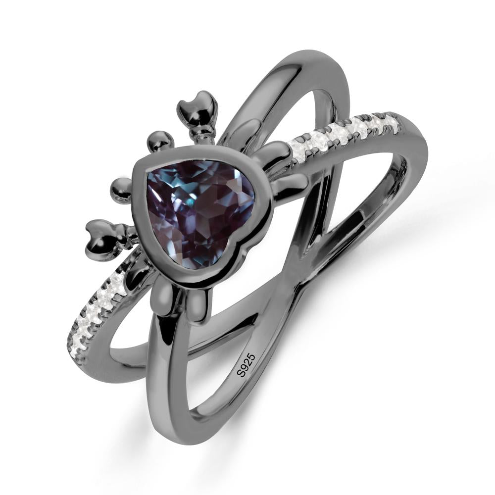 Alexandrite Criss Cross Double Band Crab Ring - LUO Jewelry #metal_black finish sterling silver