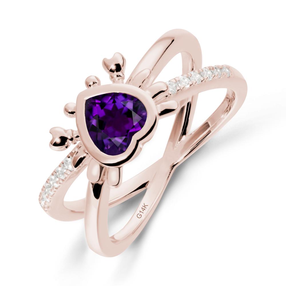 Hear Shaped Crab Amethyst Ring - LUO Jewelry #metal_14k rose gold