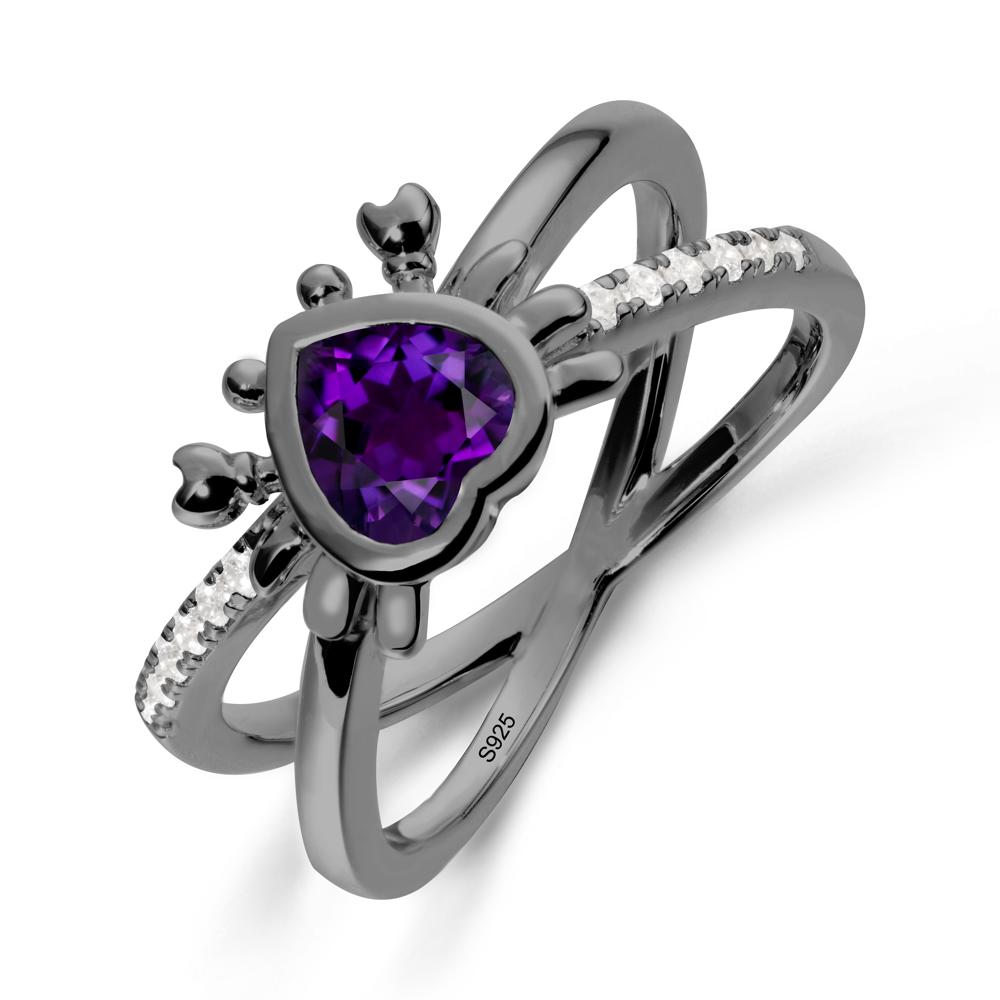 Hear Shaped Crab Amethyst Ring - LUO Jewelry #metal_black finish sterling silver