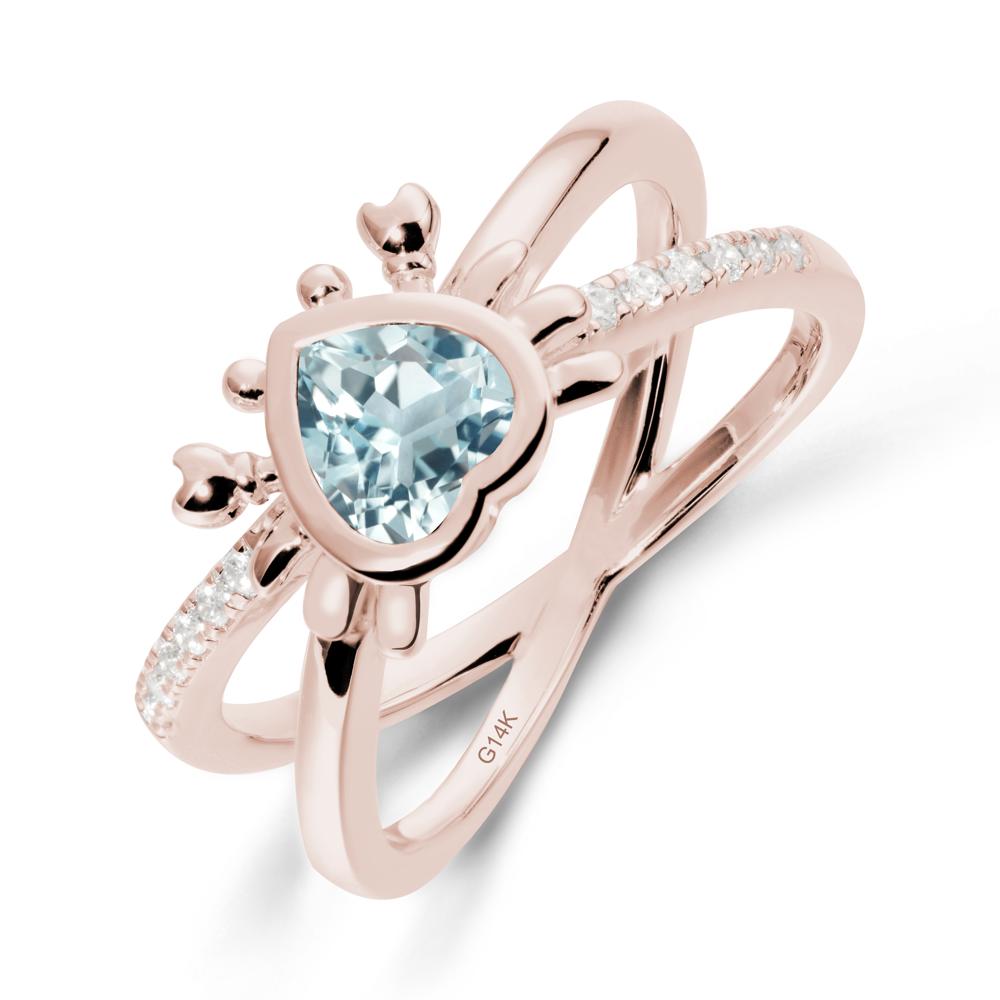 Aquamarine Criss Cross Double Band Crab Ring - LUO Jewelry #metal_14k rose gold