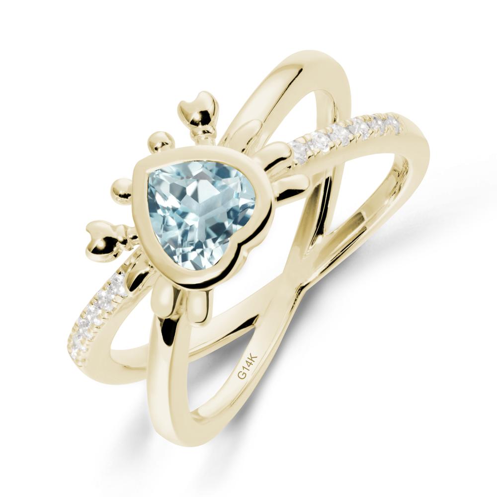 Aquamarine Criss Cross Double Band Crab Ring - LUO Jewelry #metal_14k yellow gold
