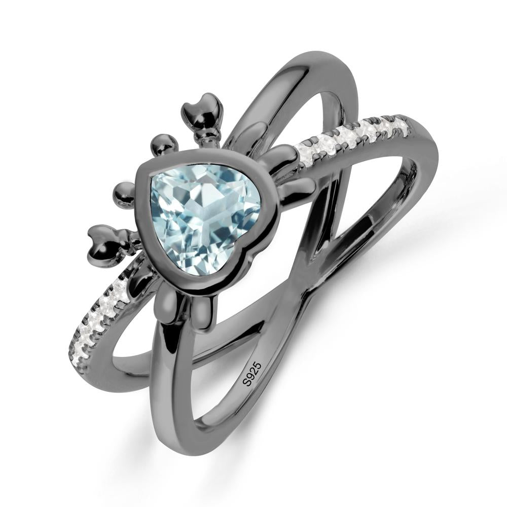 Aquamarine Criss Cross Double Band Crab Ring - LUO Jewelry #metal_black finish sterling silver