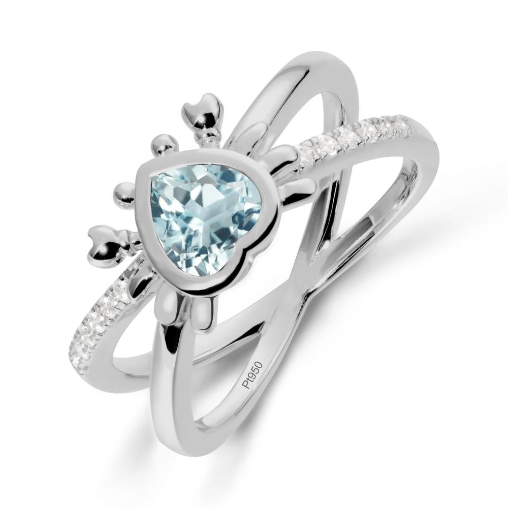 Aquamarine Criss Cross Double Band Crab Ring - LUO Jewelry #metal_platinum