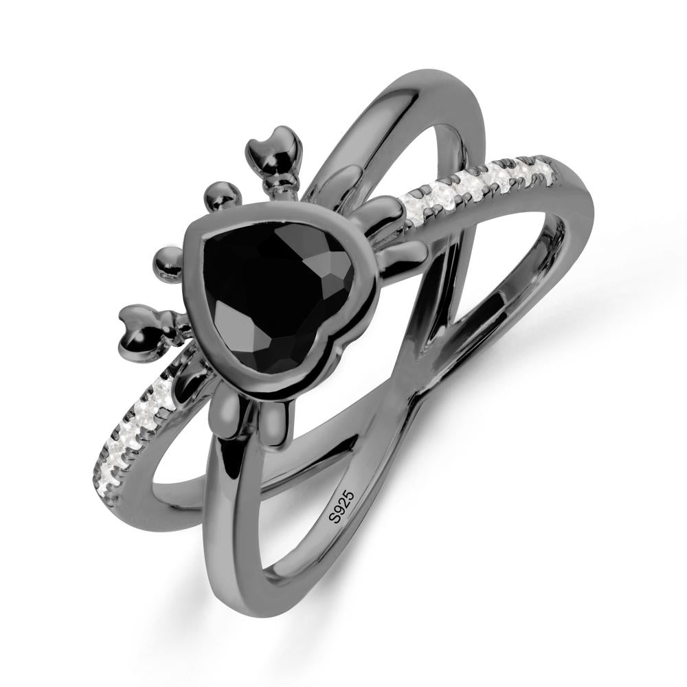 Hear Shaped Crab Black Spinel Ring - LUO Jewelry #metal_black finish sterling silver