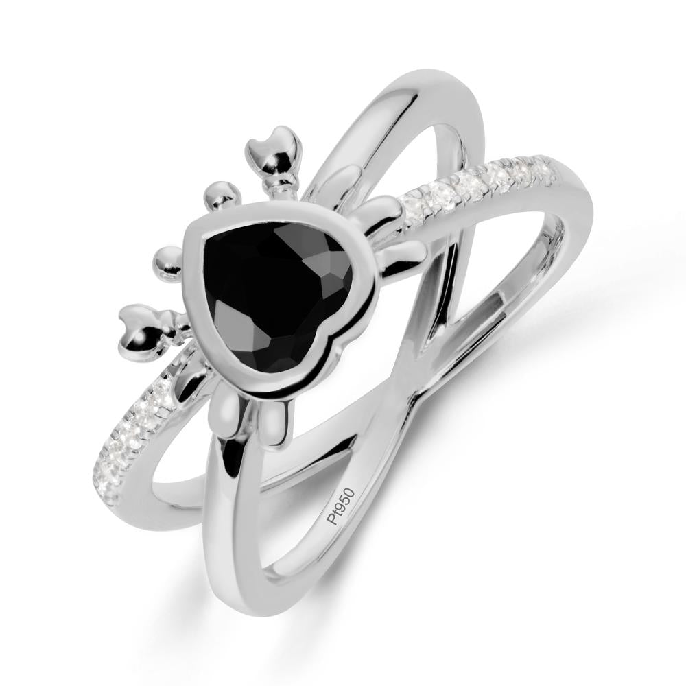 Hear Shaped Crab Black Spinel Ring - LUO Jewelry #metal_platinum