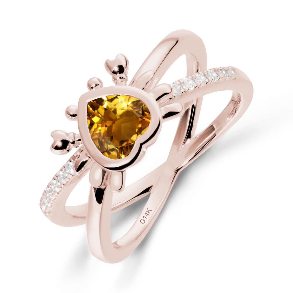 Citrine Criss Cross Double Band Crab Ring - LUO Jewelry #metal_14k rose gold