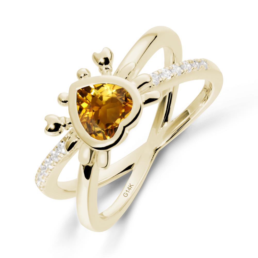 Citrine Criss Cross Double Band Crab Ring - LUO Jewelry #metal_14k yellow gold