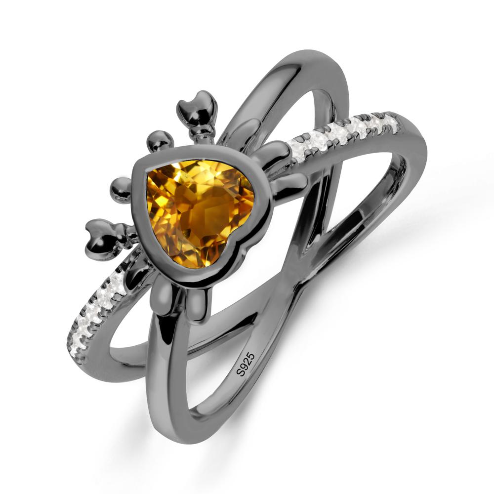 Citrine Criss Cross Double Band Crab Ring - LUO Jewelry #metal_black finish sterling silver