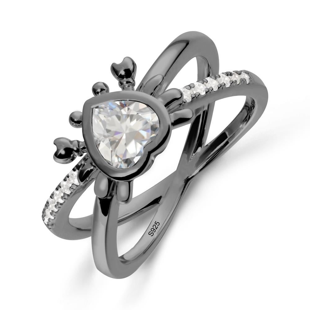 Hear Shaped Crab Cubic Zirconia Ring - LUO Jewelry #metal_black finish sterling silver