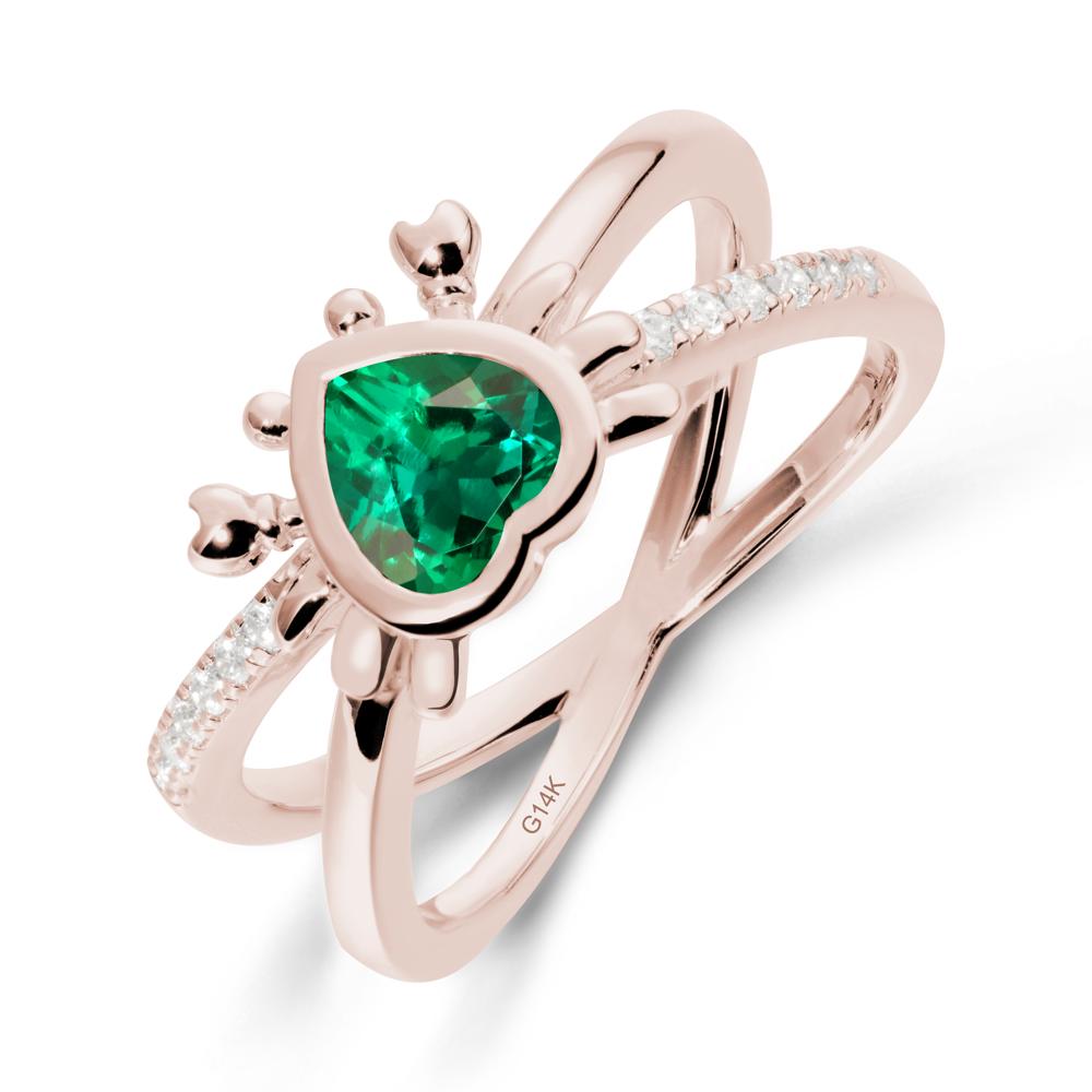 Emerald Criss Cross Double Band Crab Ring - LUO Jewelry #metal_14k rose gold