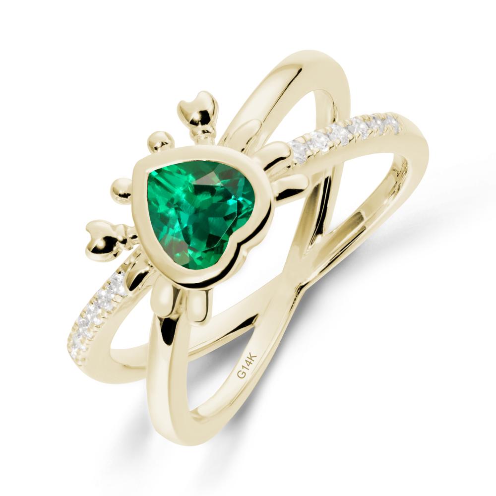 Emerald Criss Cross Double Band Crab Ring - LUO Jewelry #metal_14k yellow gold