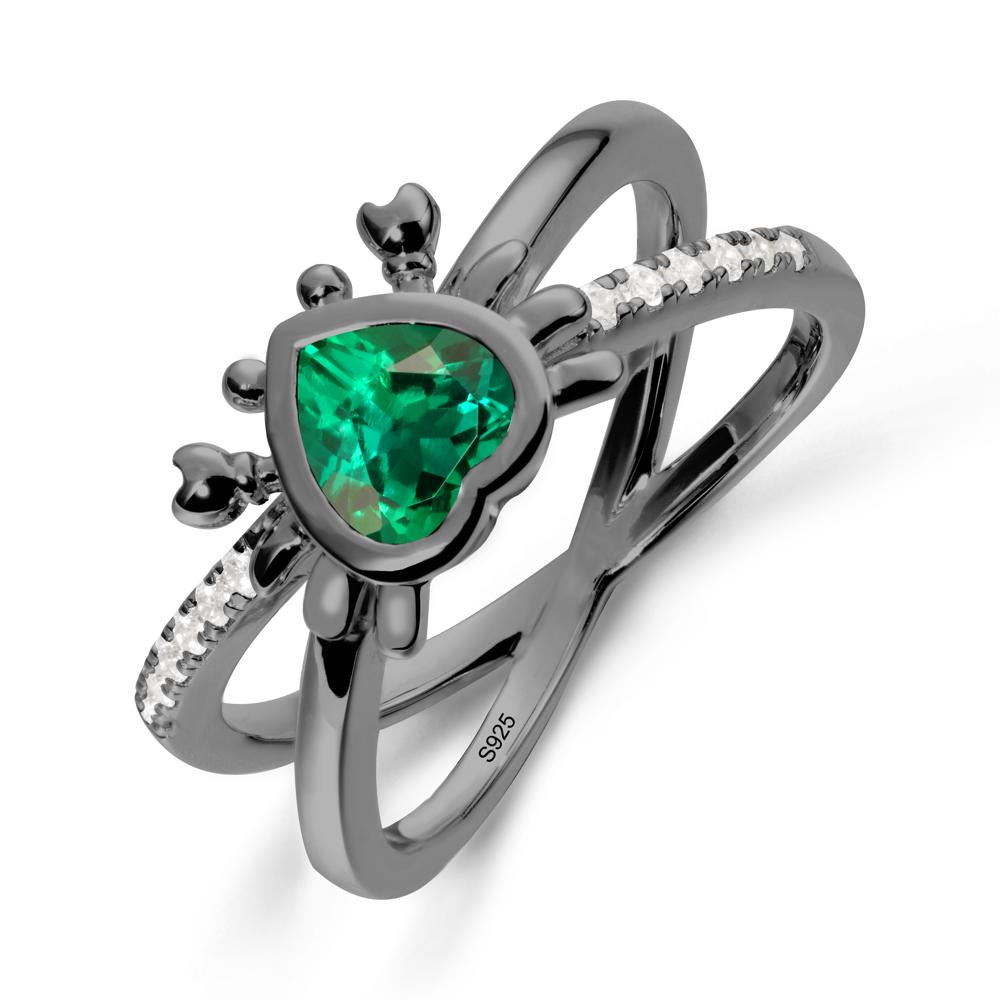 Emerald Criss Cross Double Band Crab Ring - LUO Jewelry #metal_black finish sterling silver