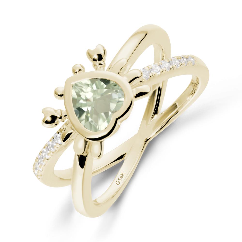 Green Amethyst Criss Cross Double Band Crab Ring - LUO Jewelry #metal_14k yellow gold