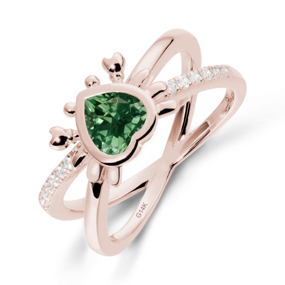 Hear Shaped Crab Green Sapphire Ring - LUO Jewelry #metal_14k rose gold