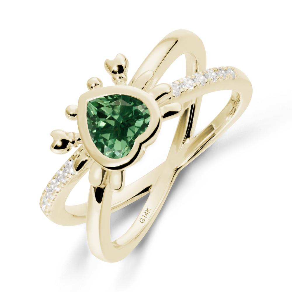 Hear Shaped Crab Green Sapphire Ring - LUO Jewelry #metal_14k yellow gold