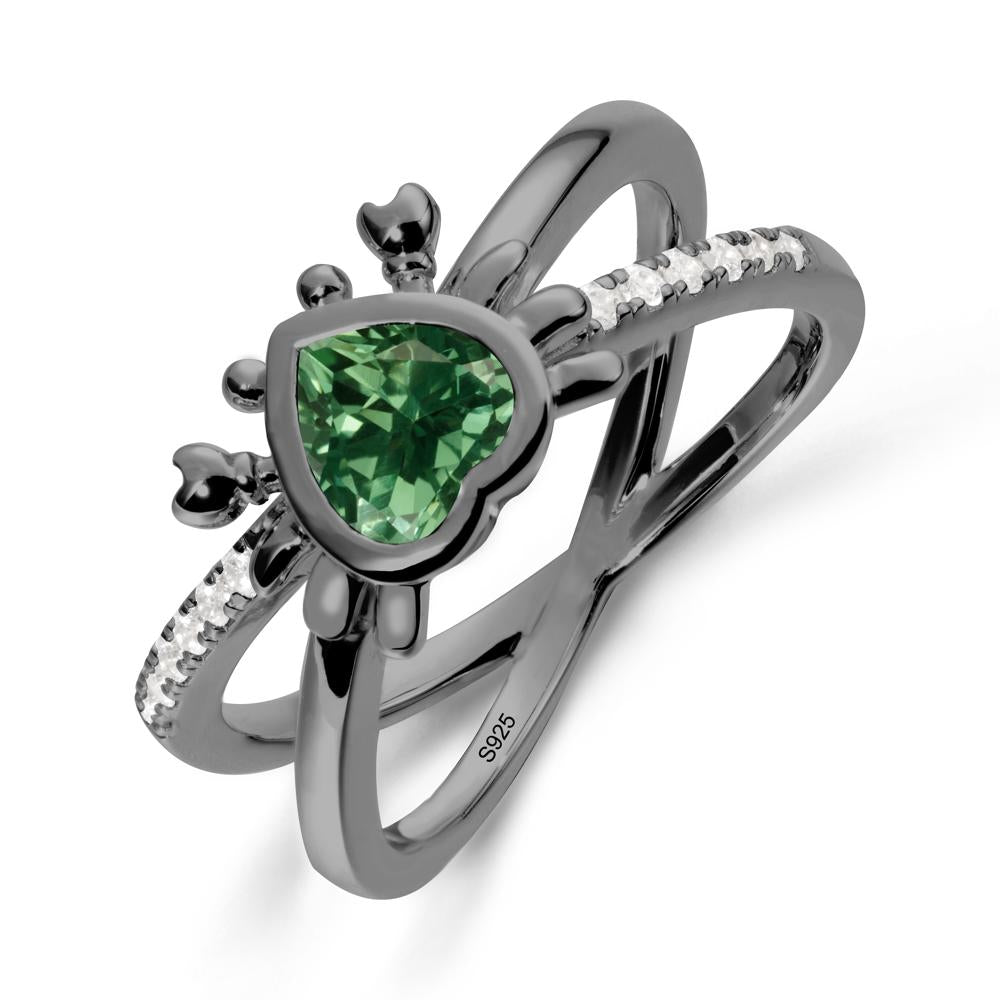 Hear Shaped Crab Green Sapphire Ring - LUO Jewelry #metal_black finish sterling silver