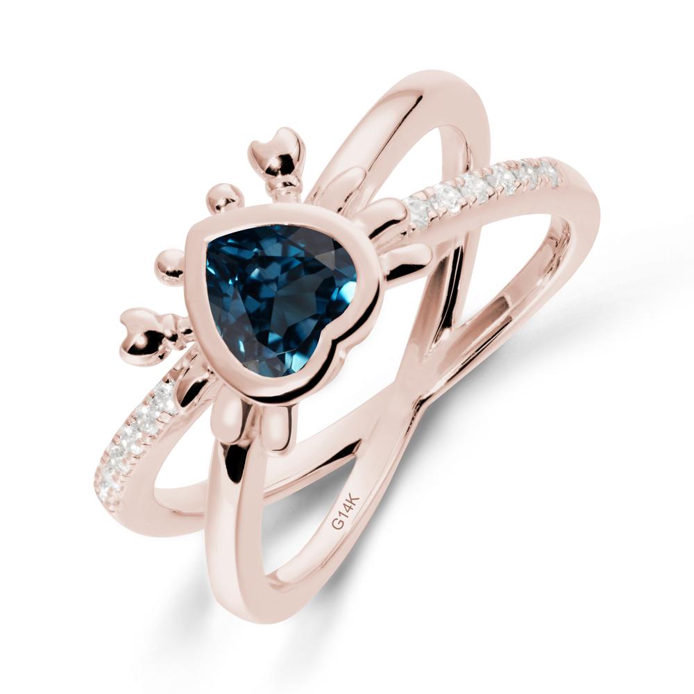 Hear Shaped Crab London Blue Topaz Ring - LUO Jewelry #metal_14k rose gold