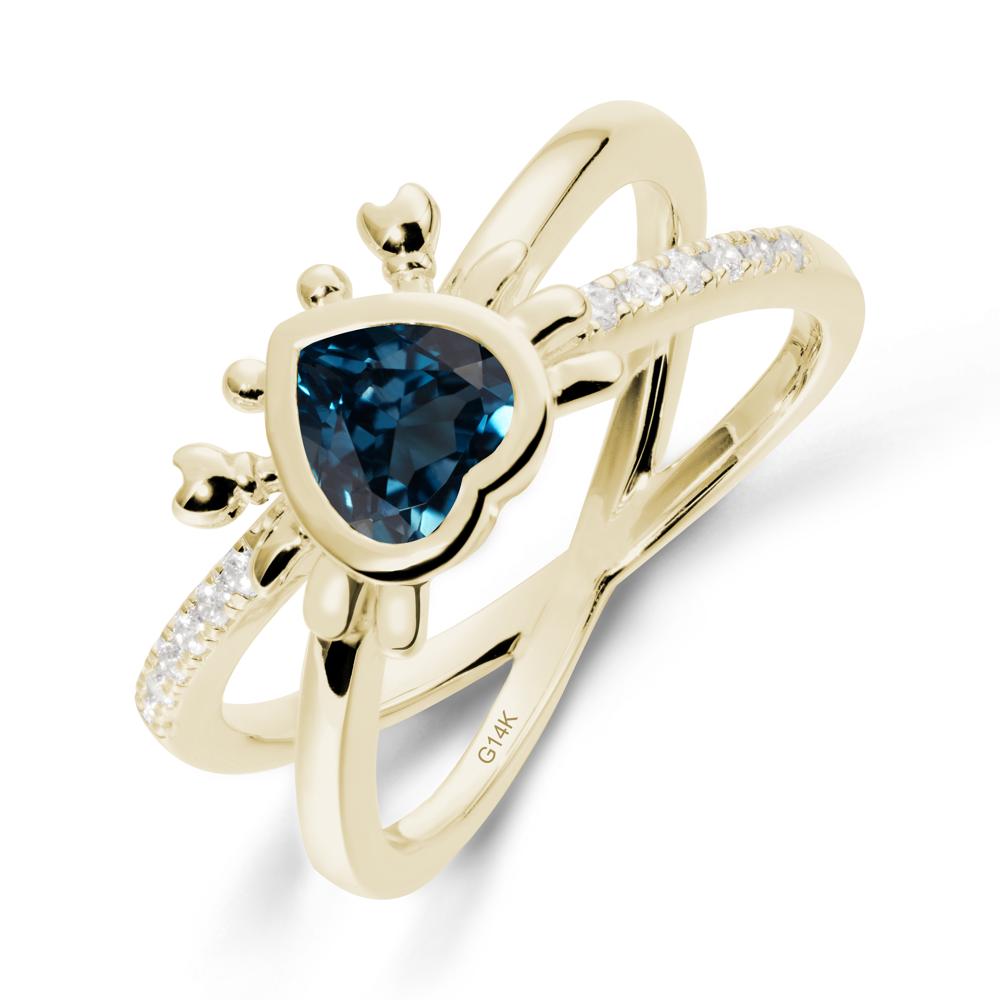 Hear Shaped Crab London Blue Topaz Ring - LUO Jewelry #metal_14k yellow gold