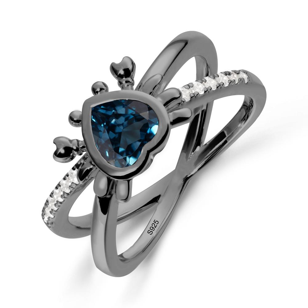 Hear Shaped Crab London Blue Topaz Ring - LUO Jewelry #metal_black finish sterling silver
