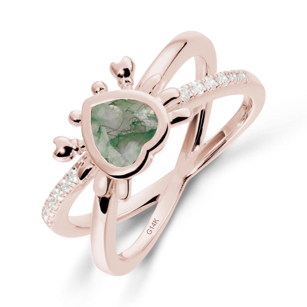 Moss Agate Criss Cross Double Band Crab Ring - LUO Jewelry #metal_14k rose gold