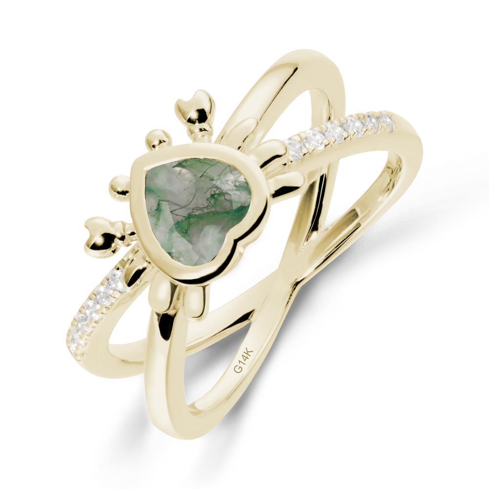Moss Agate Criss Cross Double Band Crab Ring - LUO Jewelry #metal_14k yellow gold