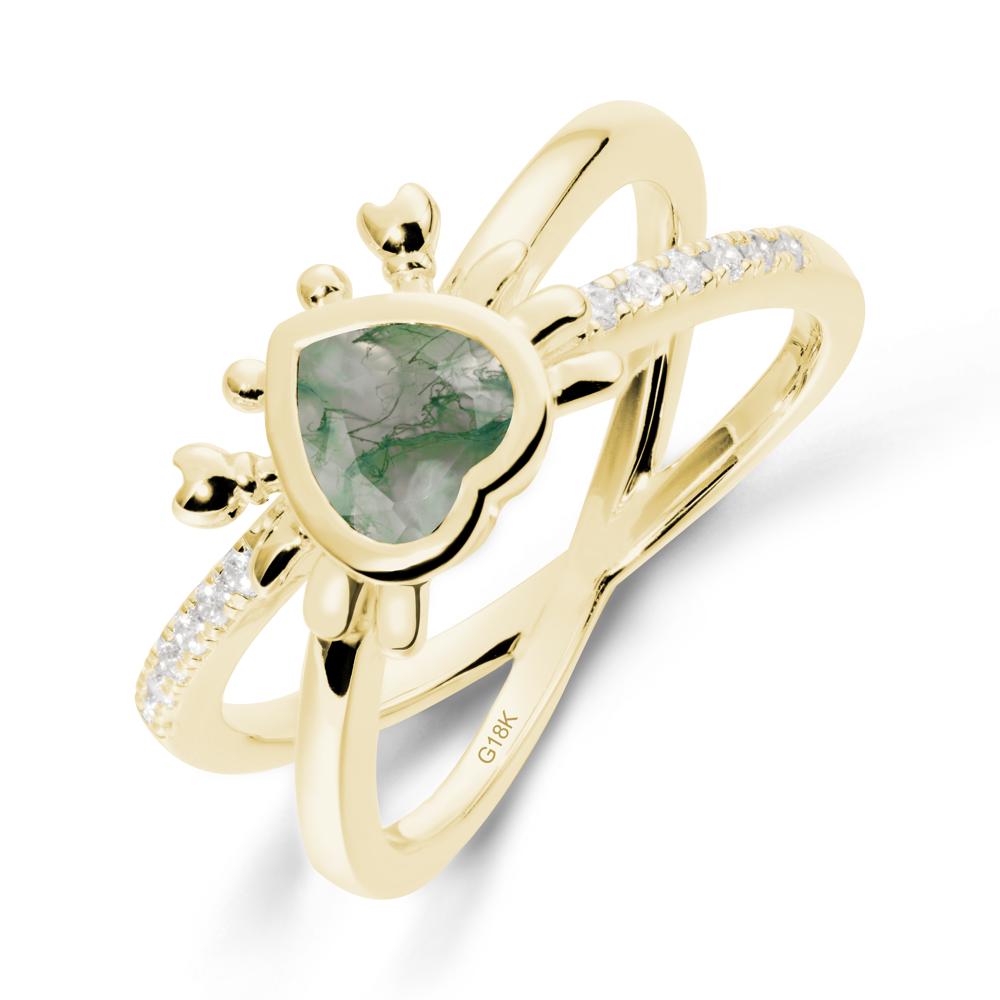 Moss Agate Criss Cross Double Band Crab Ring - LUO Jewelry #metal_18k yellow gold